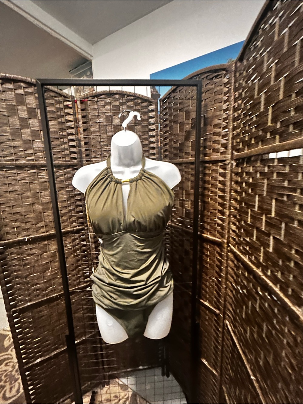 Lauren Ralph Lauren Dark Olive High-Neck Halter one piece with Gold Detail w16 - Picture 5 of 14